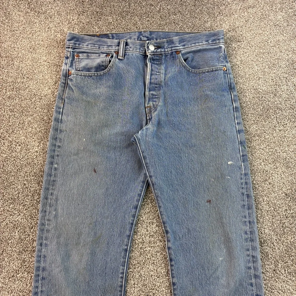 Levi's 501 Jeans Mens 32x36 Blue Cotton Straight Leg Button Fly Distressed